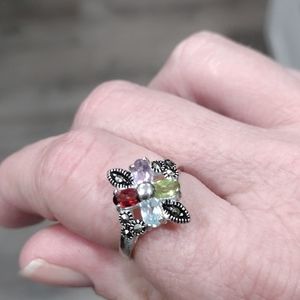 Sterling silver birthstone cluster ring
